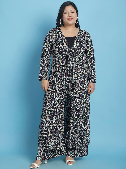 theRebelinme Plus Size Abstract Printed Longline Tie-Up Shrug