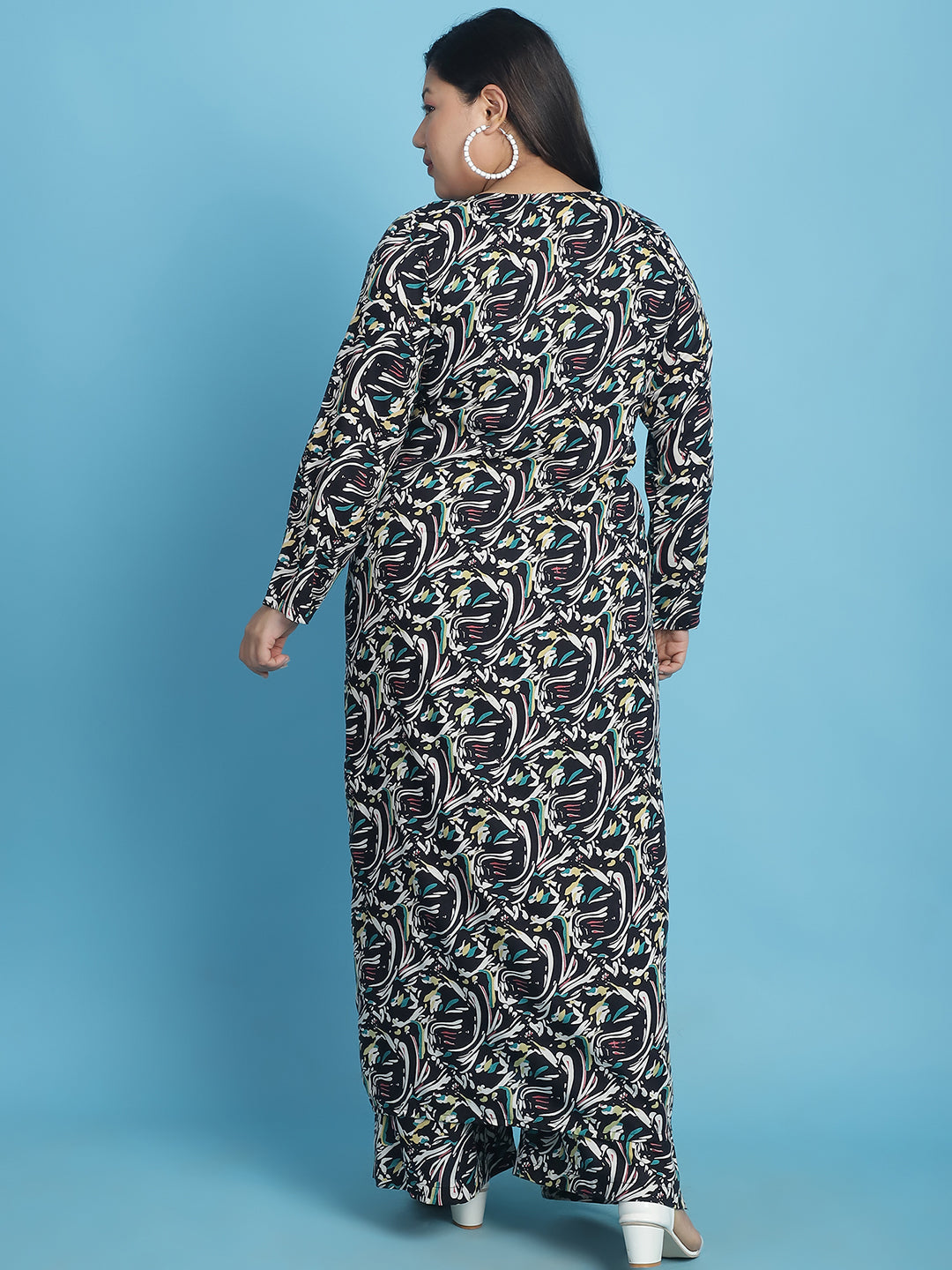theRebelinme Plus Size Abstract Printed Longline Tie-Up Shrug