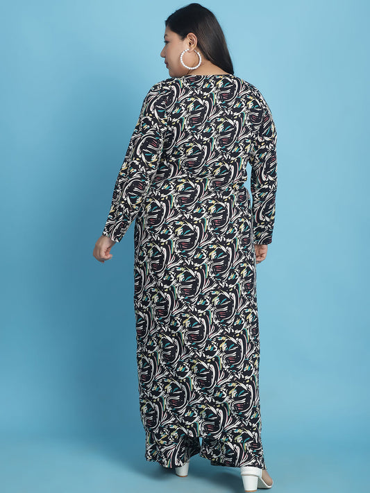 theRebelinme Plus Size Abstract Printed Longline Tie-Up Shrug