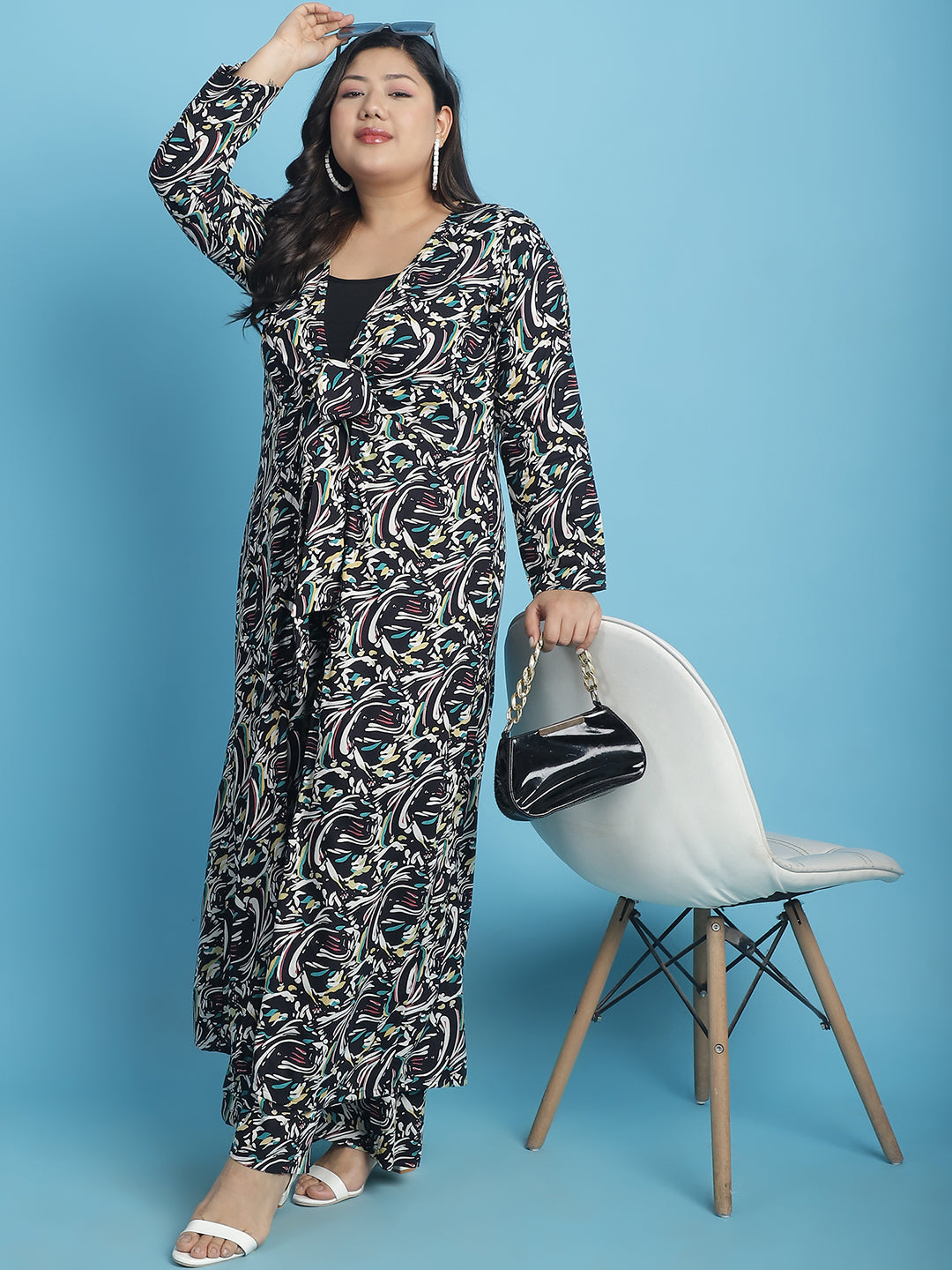 theRebelinme Plus Size Abstract Printed Longline Tie-Up Shrug