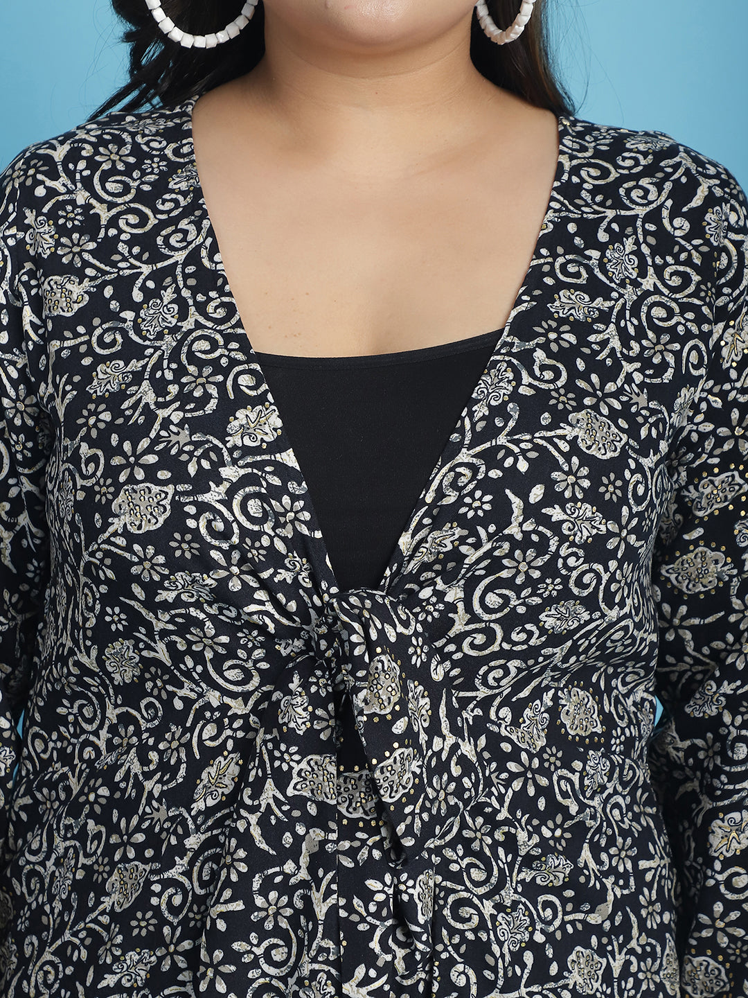 theRebelinme Plus Size Abstract Printed Longline Tie-Up Shrug