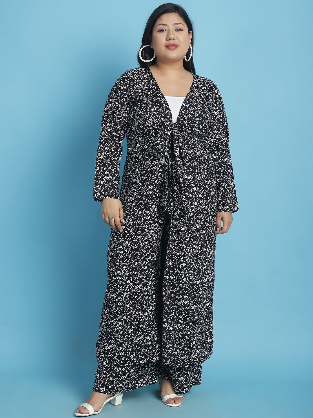 theRebelinme Plus Size Abstract Printed Longline Tie-Up Shrug