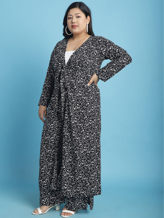 theRebelinme Plus Size Abstract Printed Longline Tie-Up Shrug