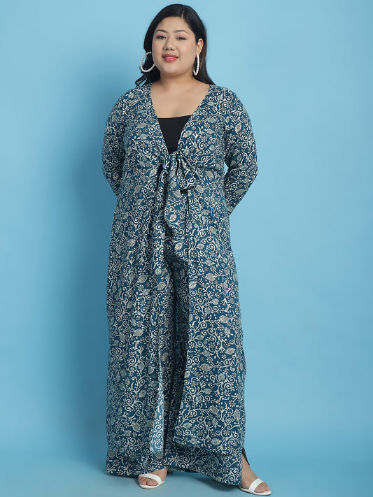 theRebelinme Plus Size Abstract Printed Longline Tie-Up Shrug
