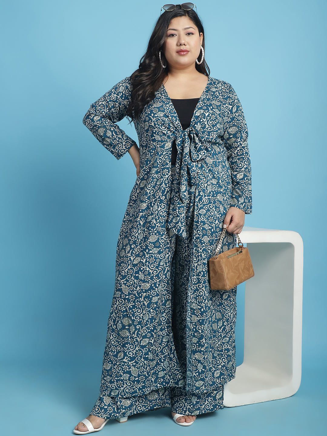 theRebelinme Plus Size Abstract Printed Longline Tie-Up Shrug