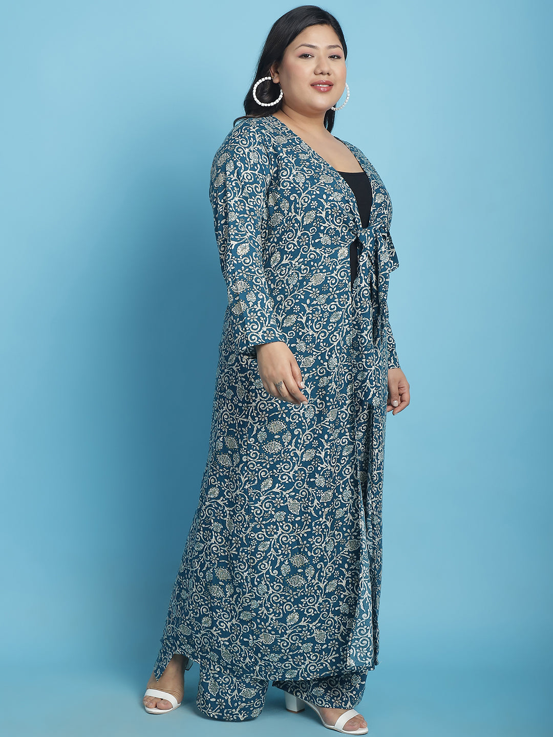 theRebelinme Plus Size Abstract Printed Longline Tie-Up Shrug