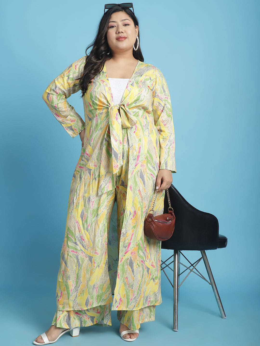 theRebelinme Plus Size Abstract Printed Longline Tie-Up Shrug