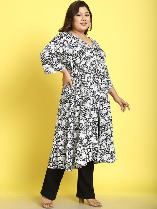 lus Size Womens Black Floral Printed Jacket