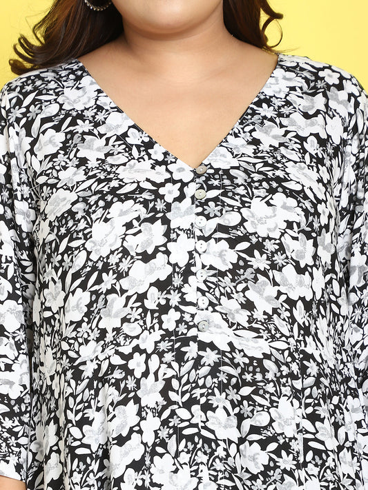 lus Size Womens Black Floral Printed Jacket