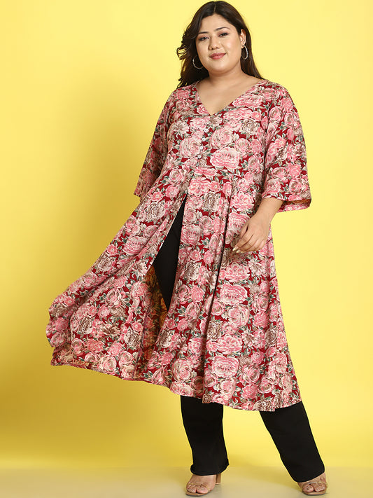 lus Size Womens Black Floral Printed Jacket