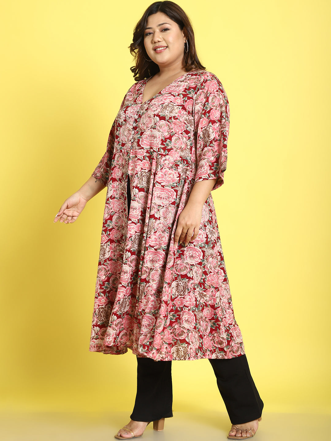 lus Size Womens Black Floral Printed Jacket