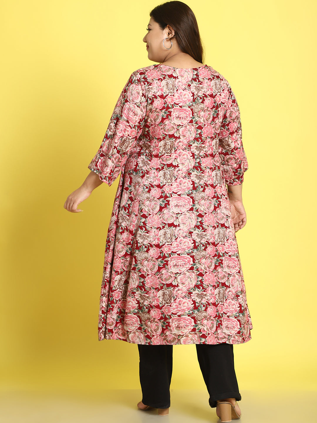 lus Size Womens Black Floral Printed Jacket