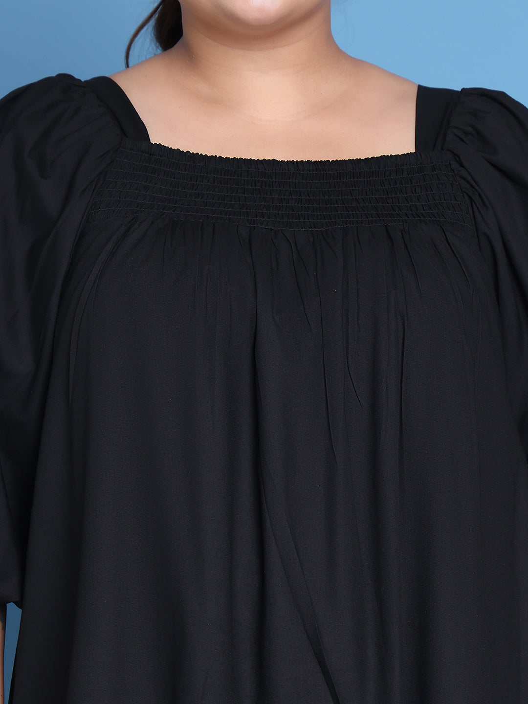 Women's Plus Size Black solid color woven A-Line Dress
