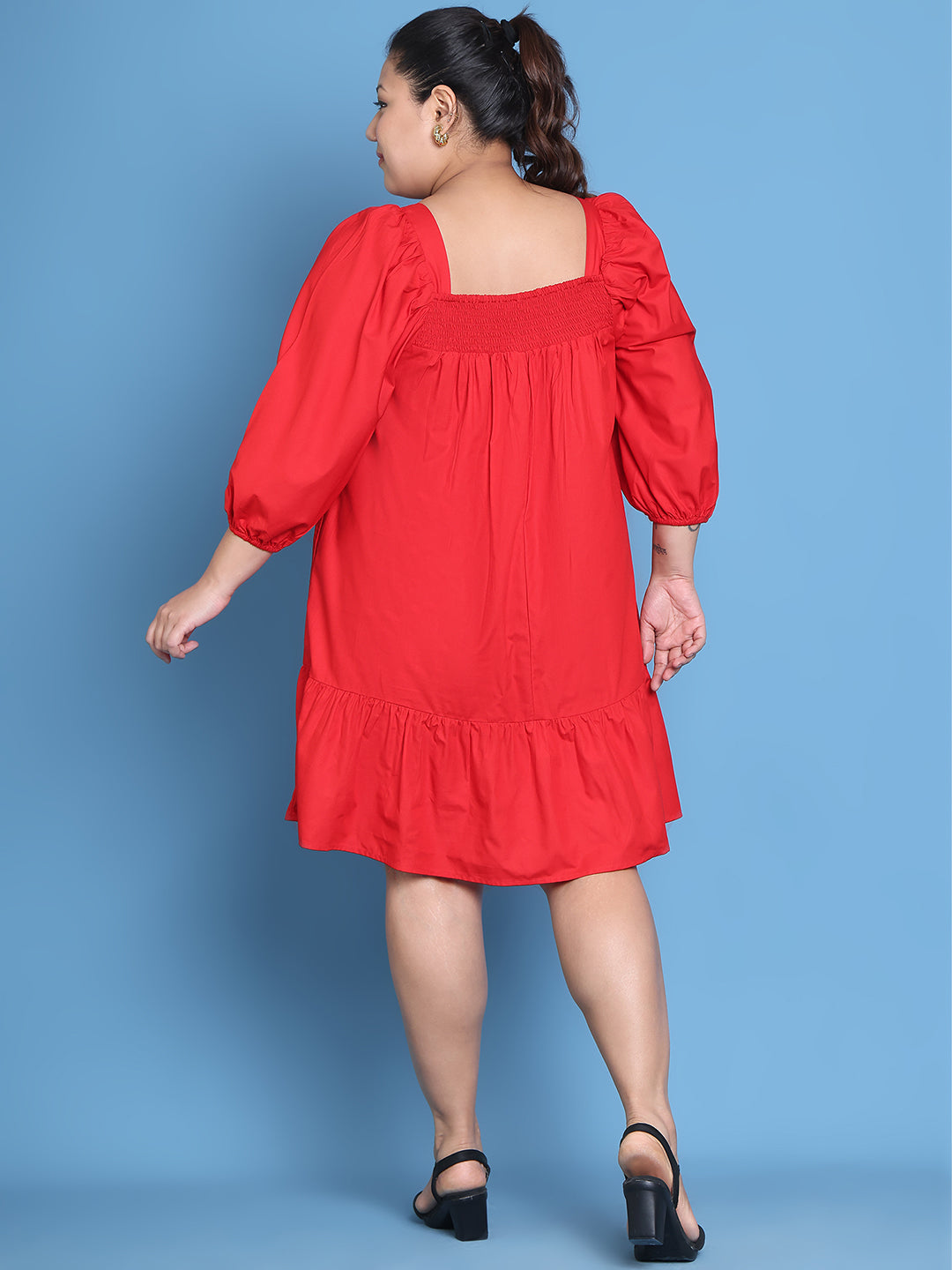 Women's Plus Size Red solid color woven A-Line Dress