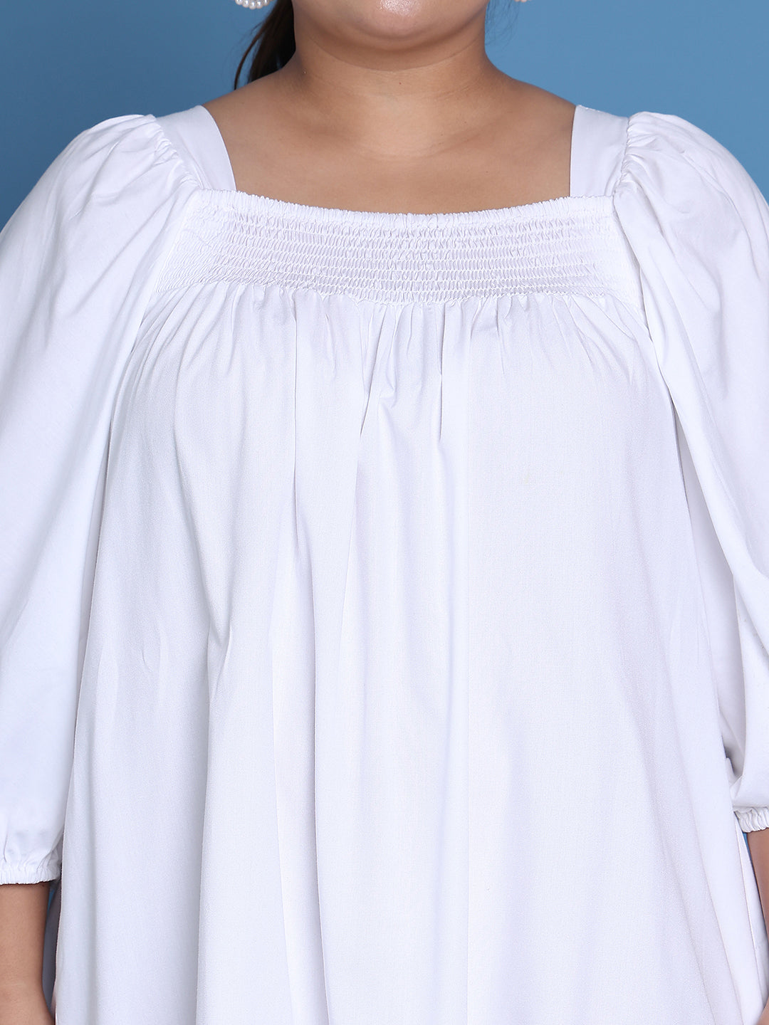 Women's Plus Size White solid color woven A-Line Dress