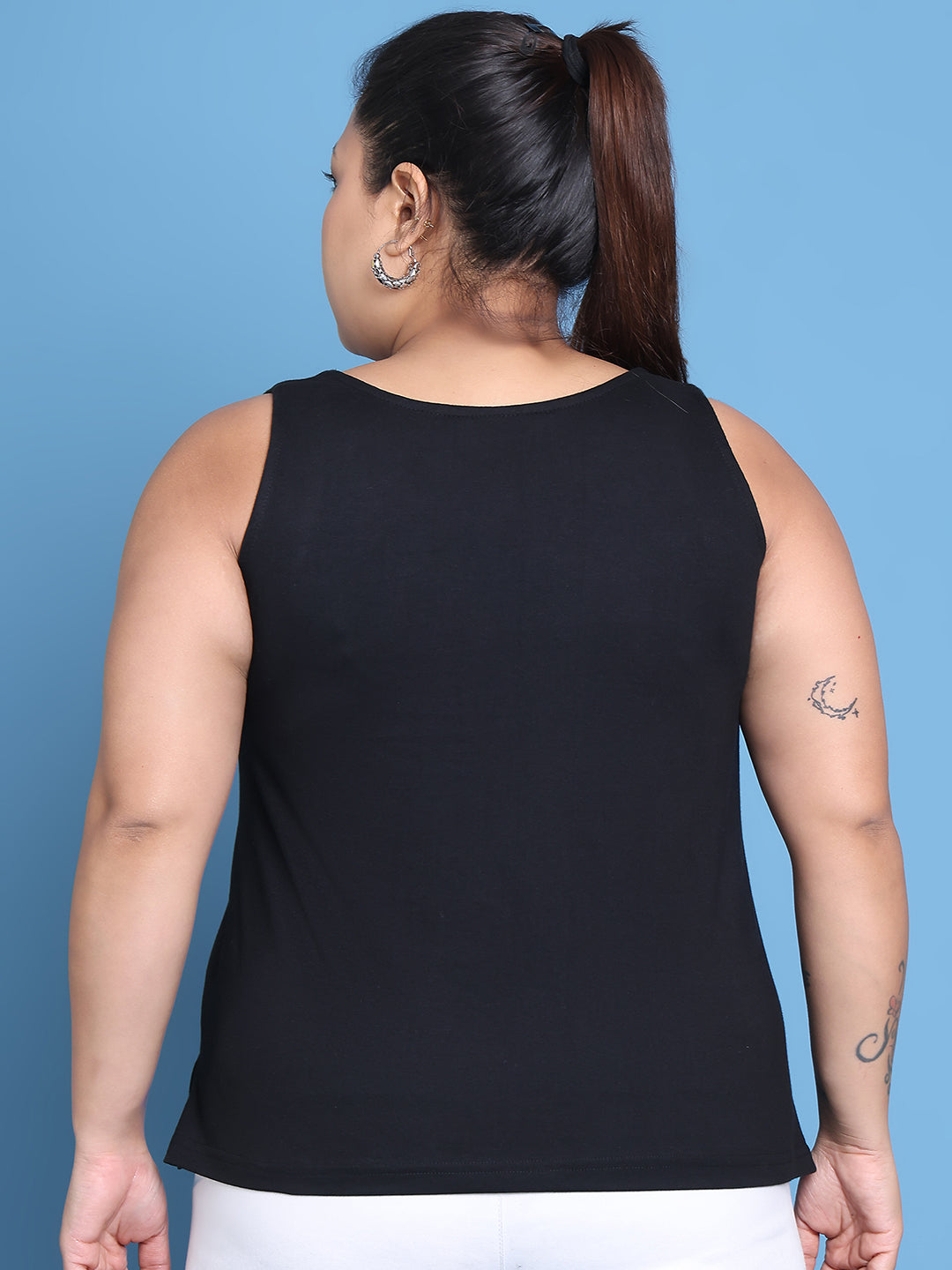Women's Plus Size Black solid color cotton knitted Top