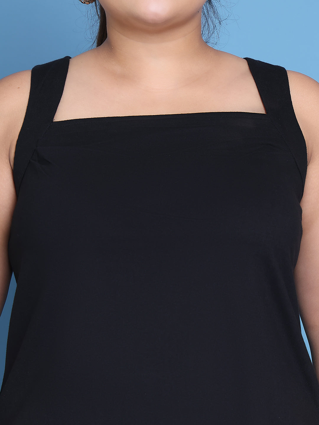 Women's Plus Size Black solid color cotton knitted Top