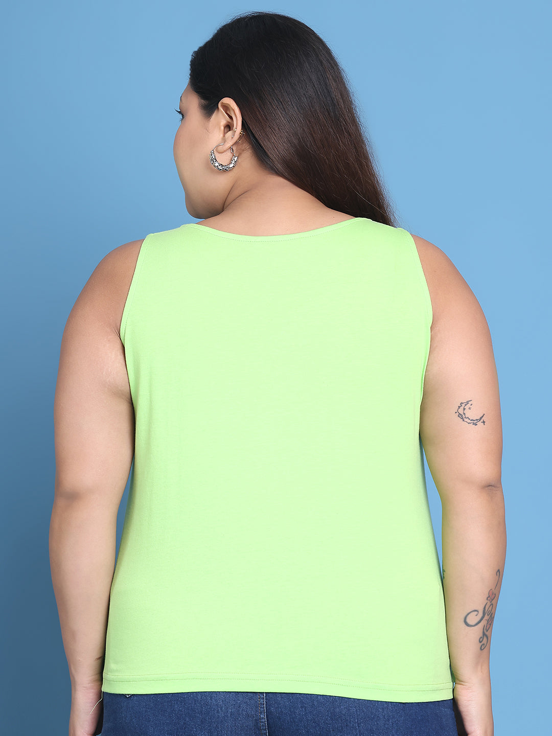 Women's Plus Size Bright Green solid color cotton knitted Top