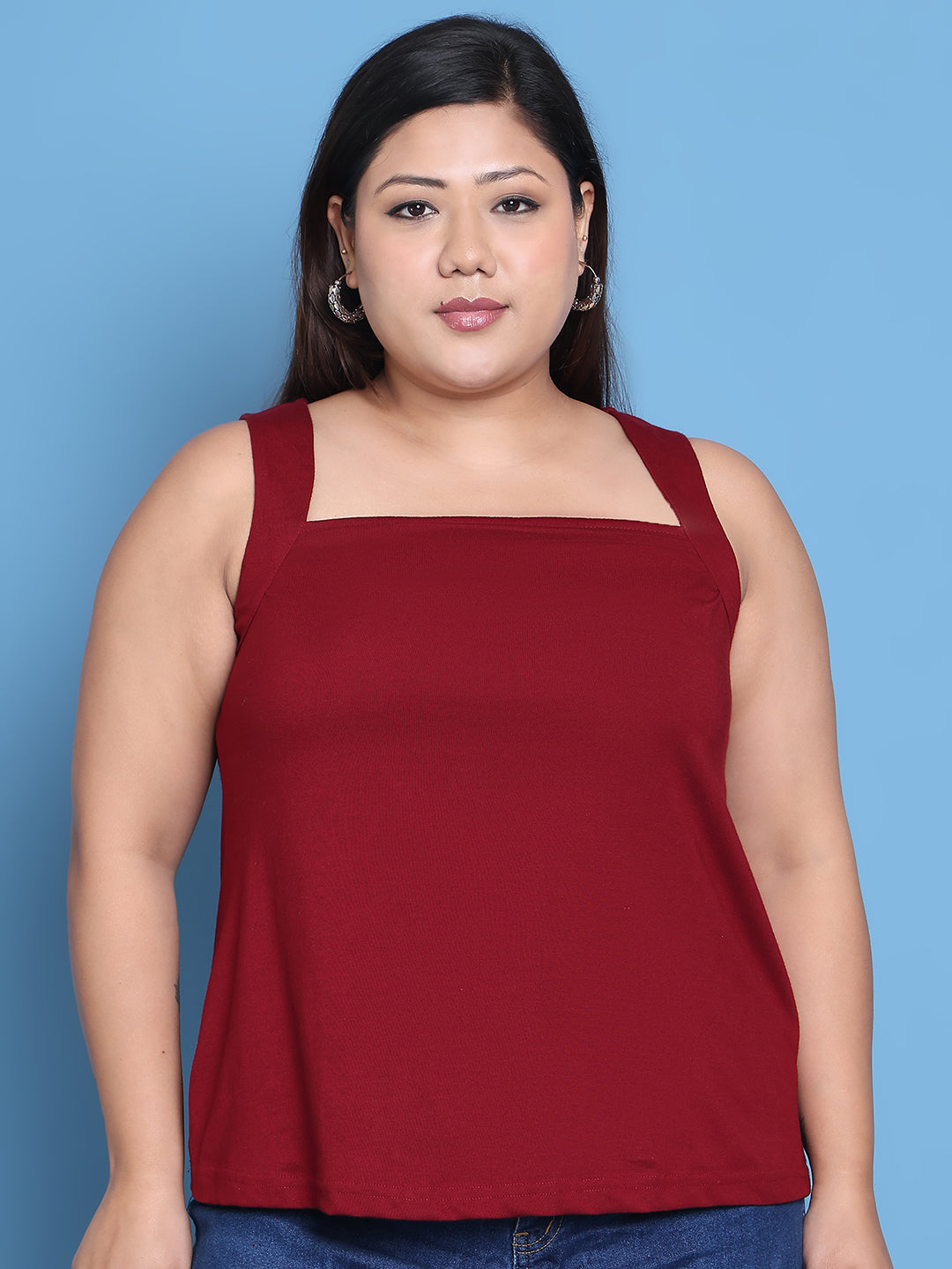 Women's Plus Size Maroon solid color cotton knitted Top