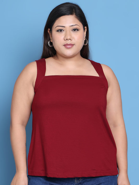 Women's Plus Size Maroon solid color cotton knitted Top