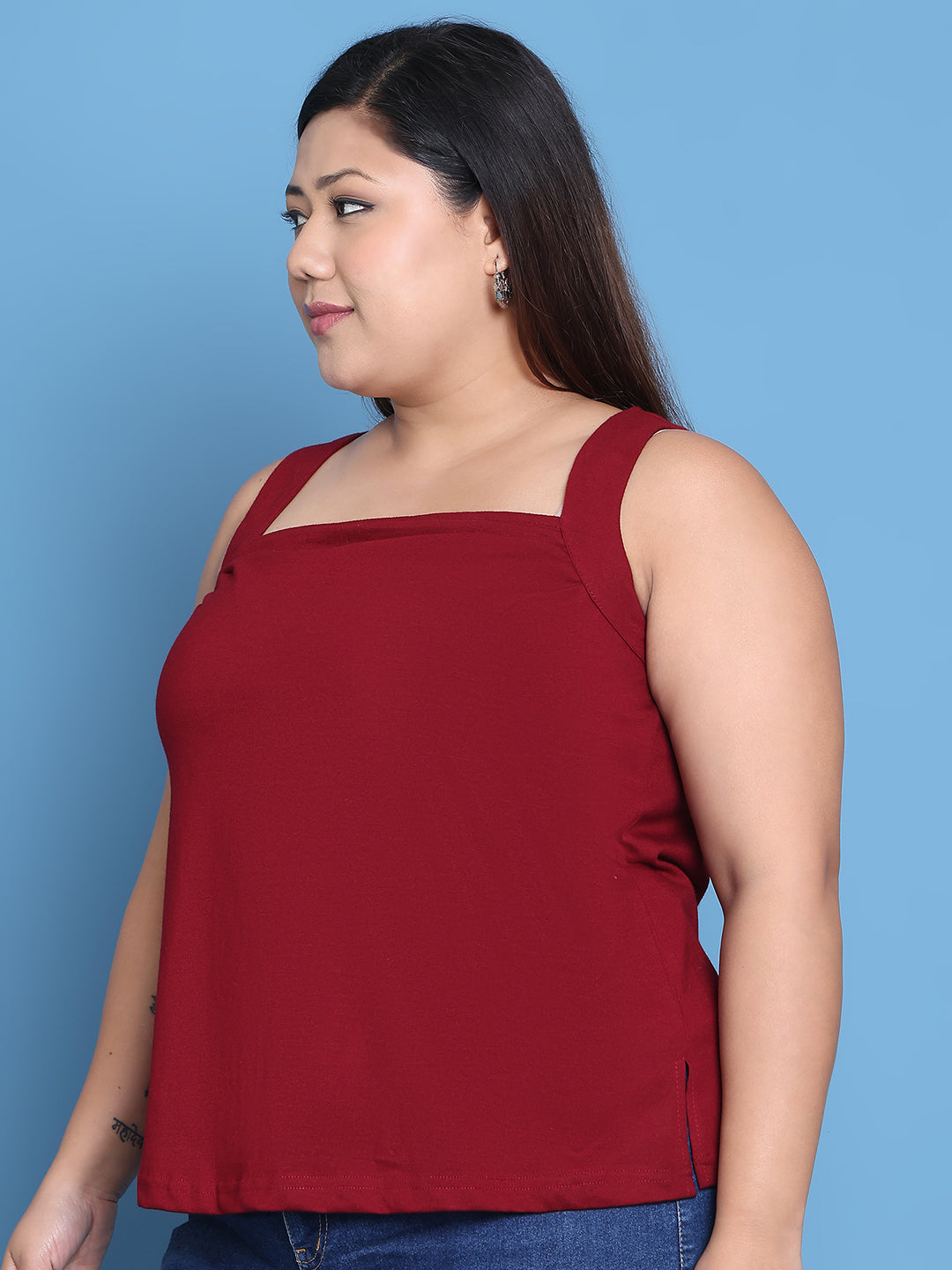 Women's Plus Size Maroon solid color cotton knitted Top