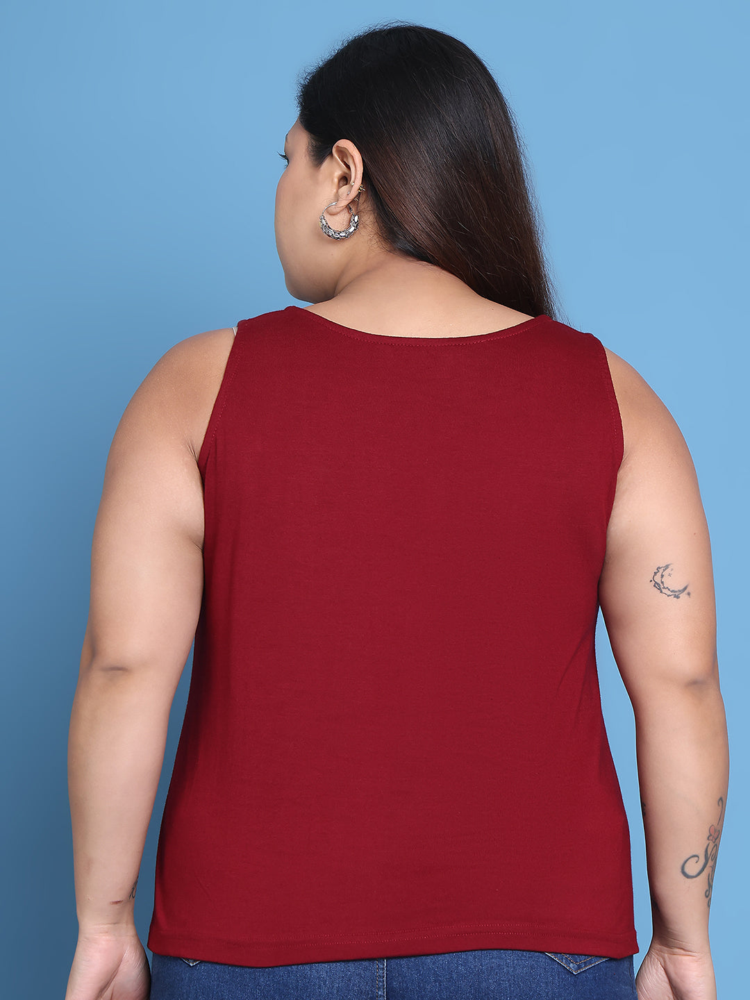 Women's Plus Size Maroon solid color cotton knitted Top