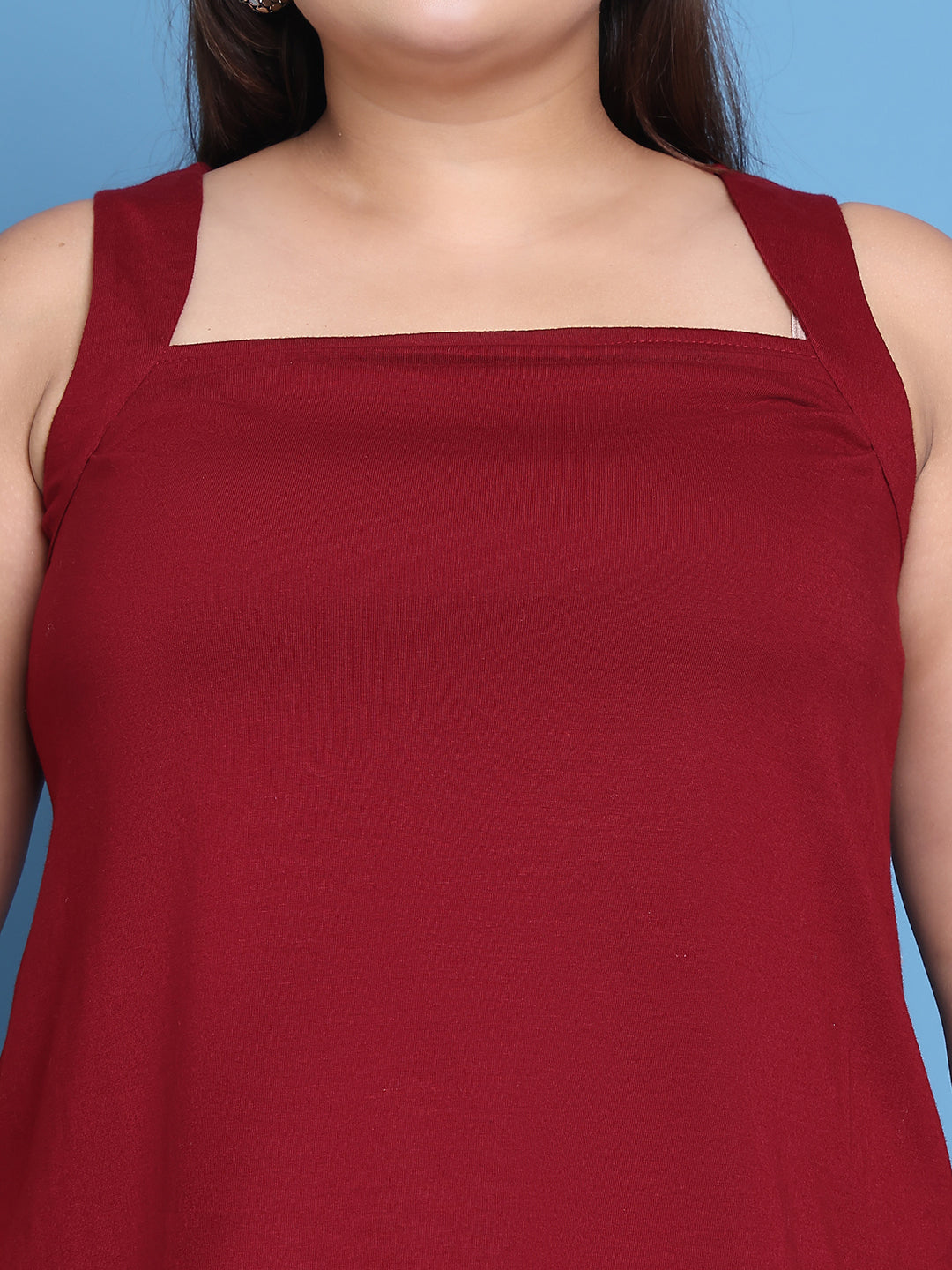 Women's Plus Size Maroon solid color cotton knitted Top