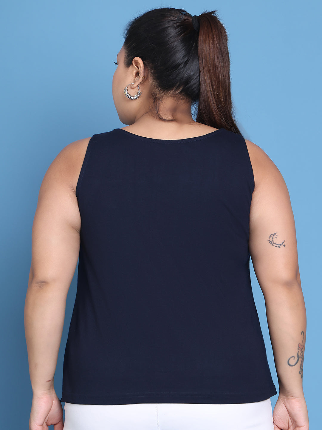 Women's Plus Size Navy Blue solid color cotton knitted Top