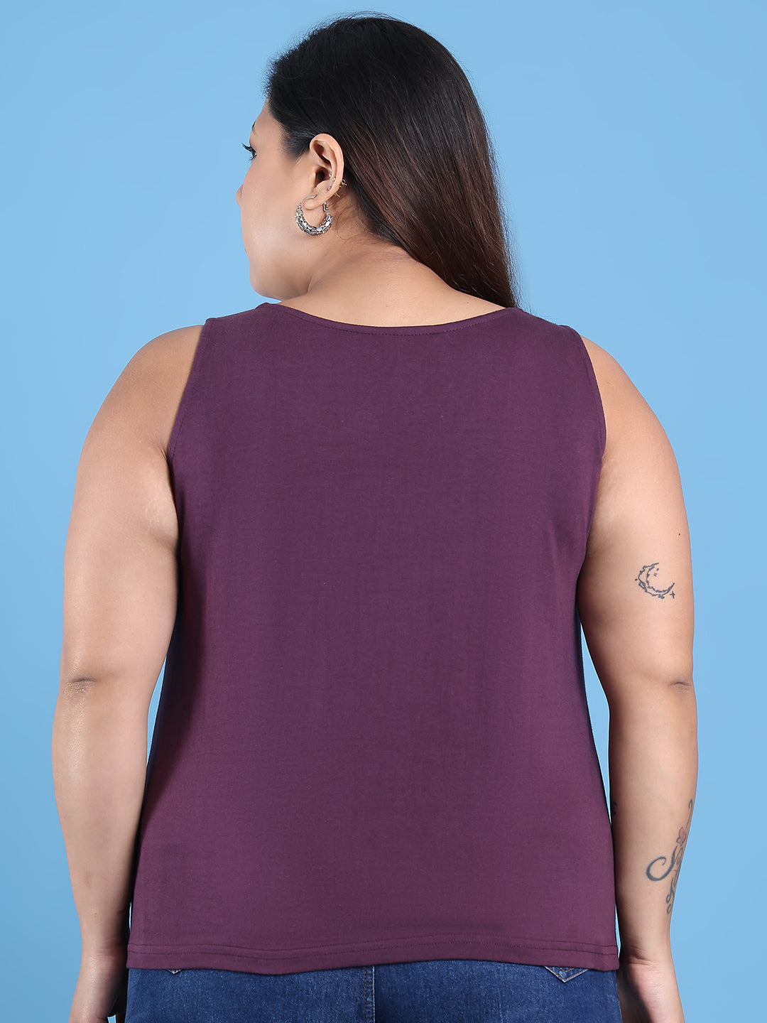 Women's Plus Size Purple solid color cotton knitted Top