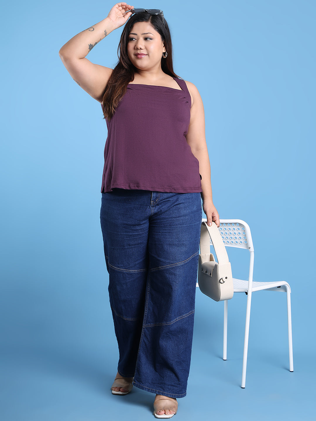 Women's Plus Size Purple solid color cotton knitted Top