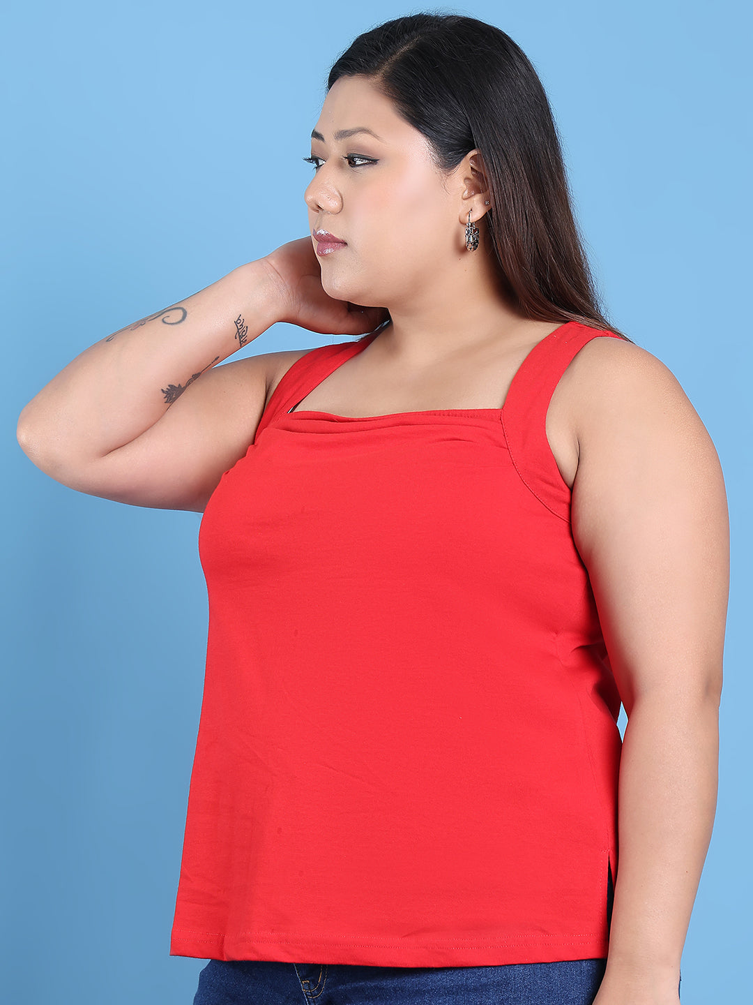 Women's Plus Size Red solid color cotton knitted Top