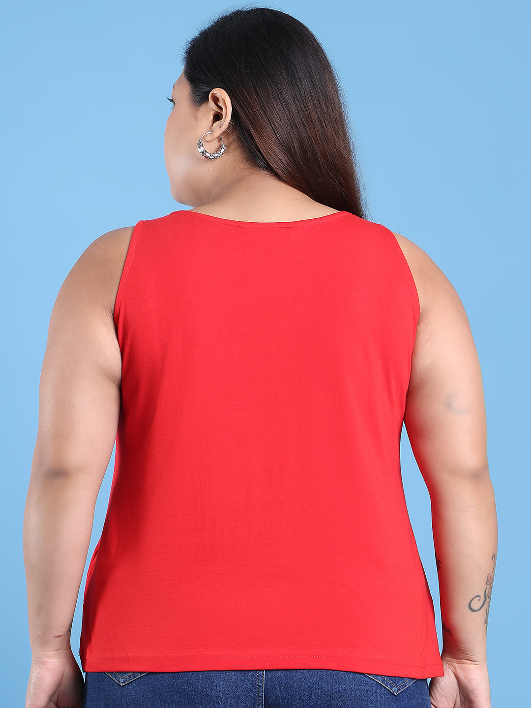 Women's Plus Size Red solid color cotton knitted Top