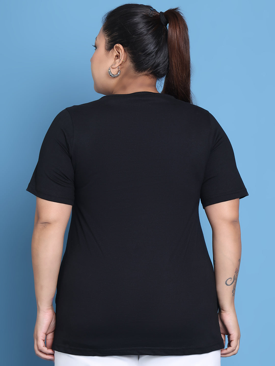Women's Plus Size Black Solid Color Scorpio Zodiac Sign Printed Cotton T-shirt