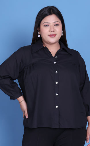 theRebelinme Black Color Cotton Spread Collar Casual Shirt