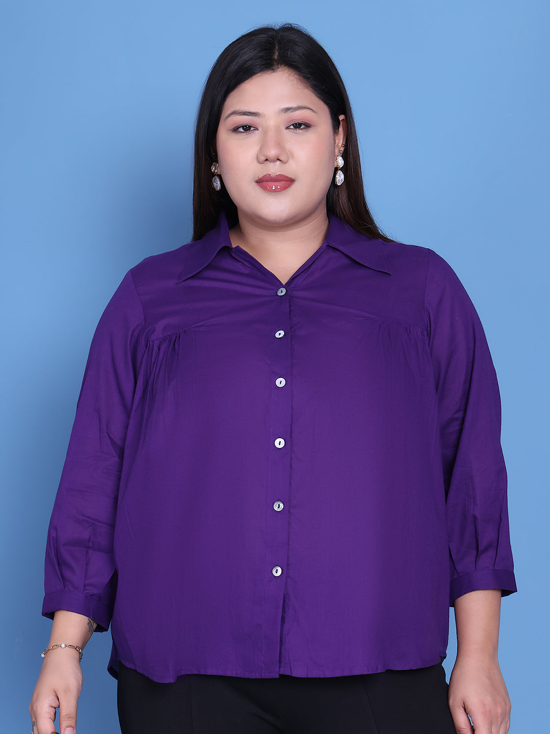 theRebelinme Purple Color Cotton Spread Collar Casual Shirt