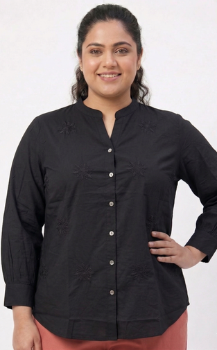 Classic Casual Shirt with Subtle Floral Embroidery