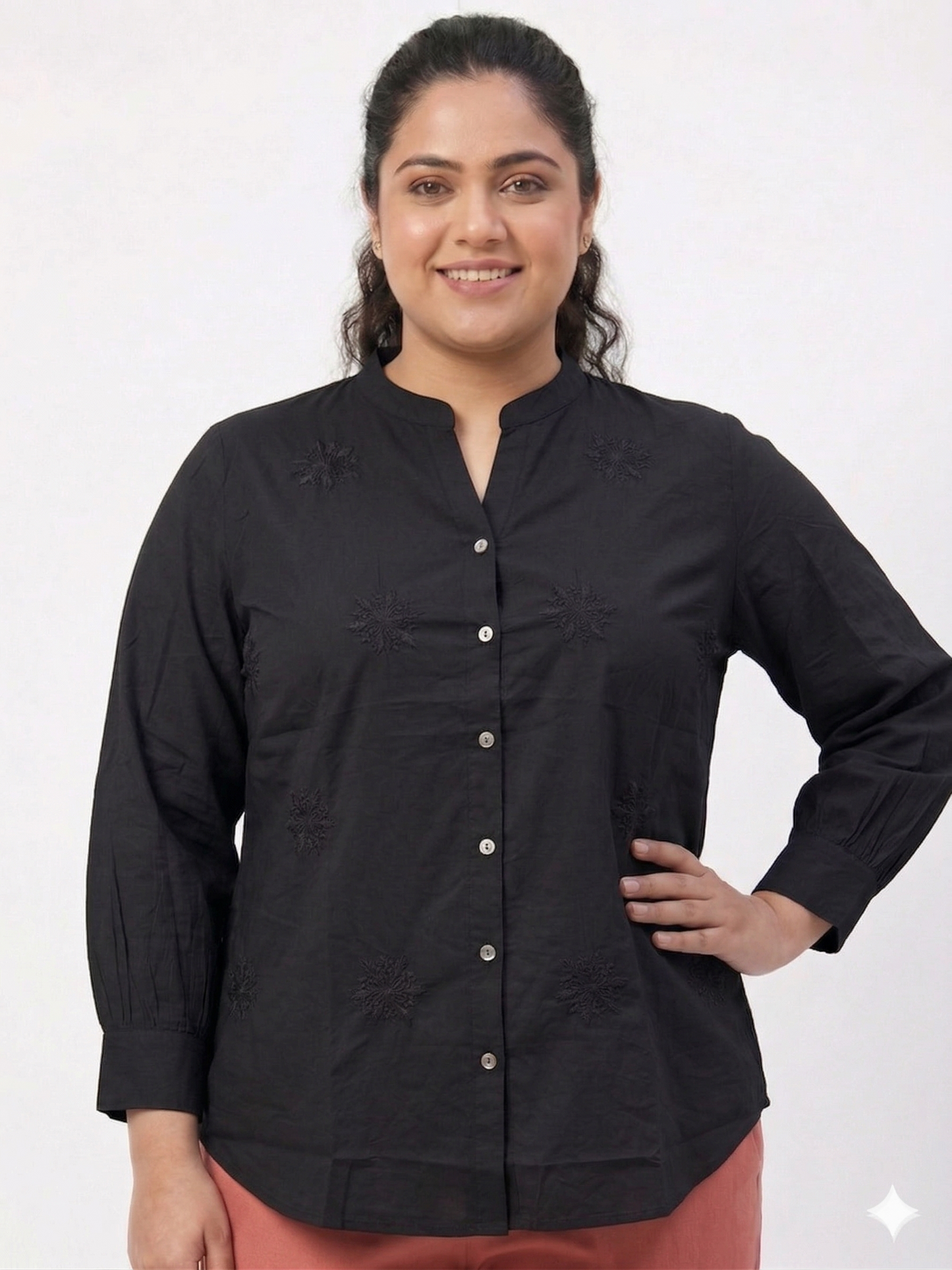 Classic Casual Shirt with Subtle Floral Embroidery