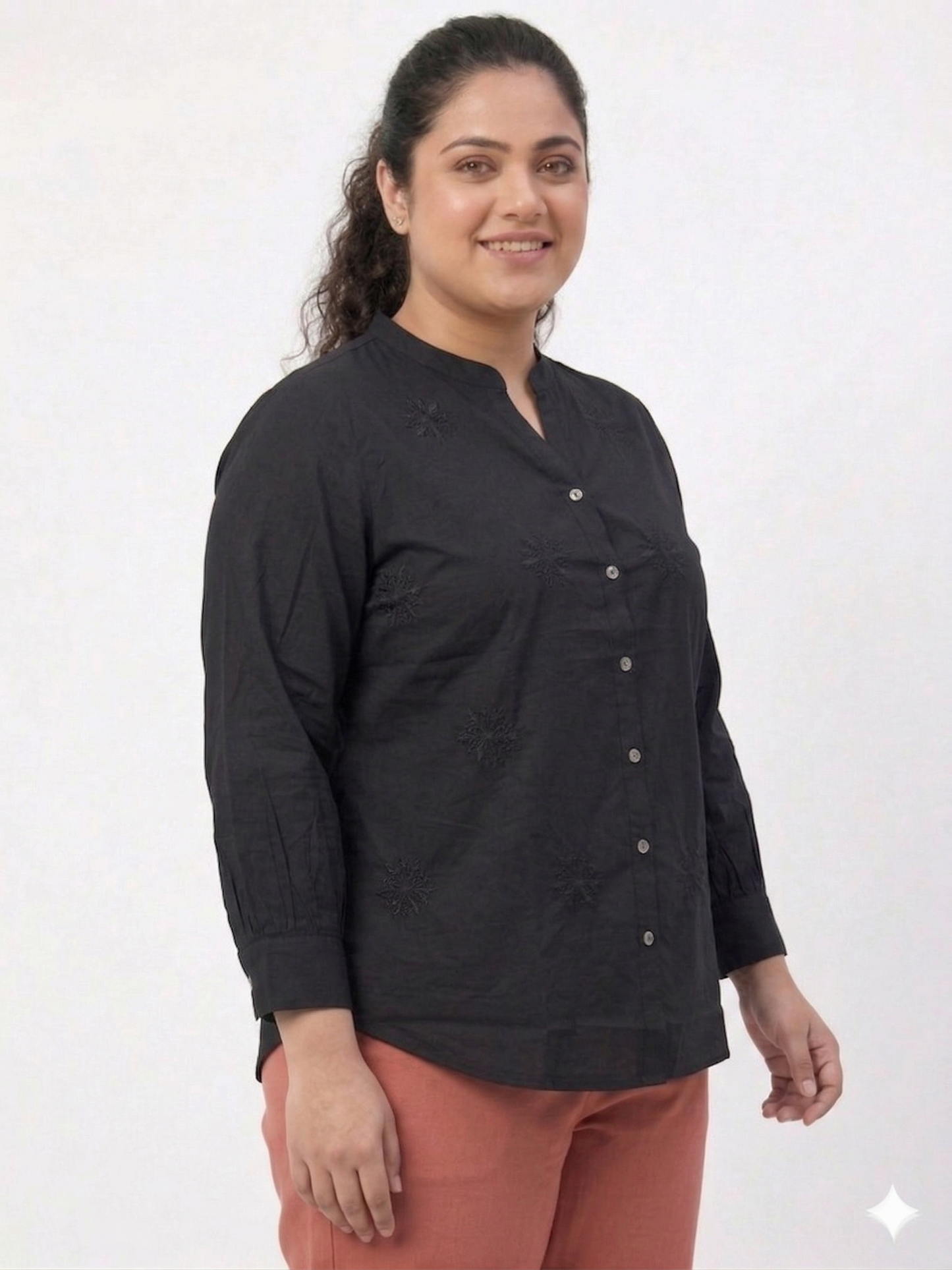 Classic Casual Shirt with Subtle Floral Embroidery