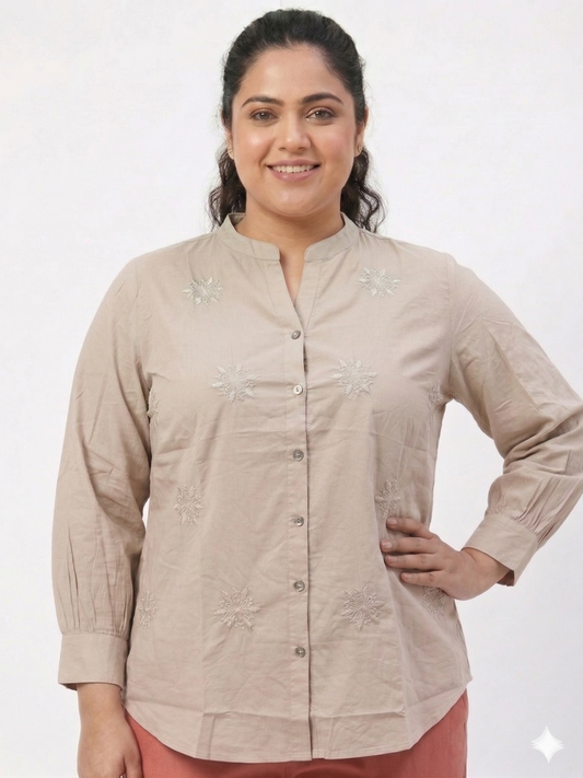 Classic Casual Shirt with Subtle Floral Embroidery