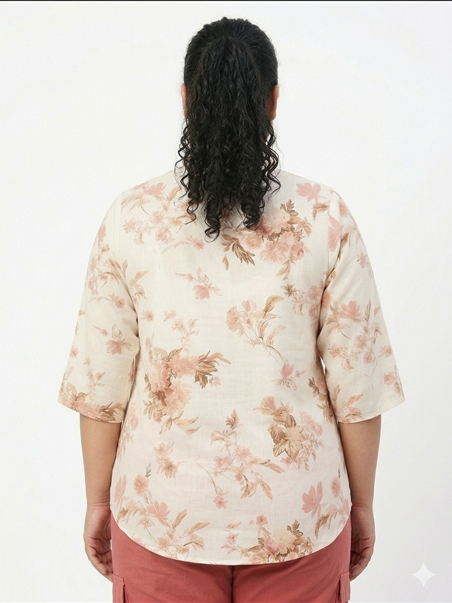 Women's Plus Size Printed Linen Top