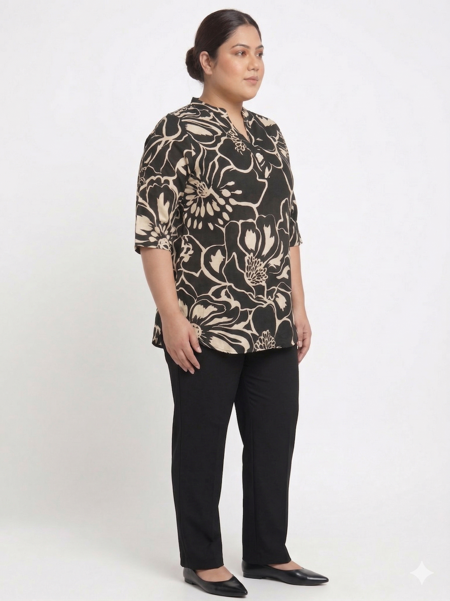 Plus Size Women's Printed Linen Top