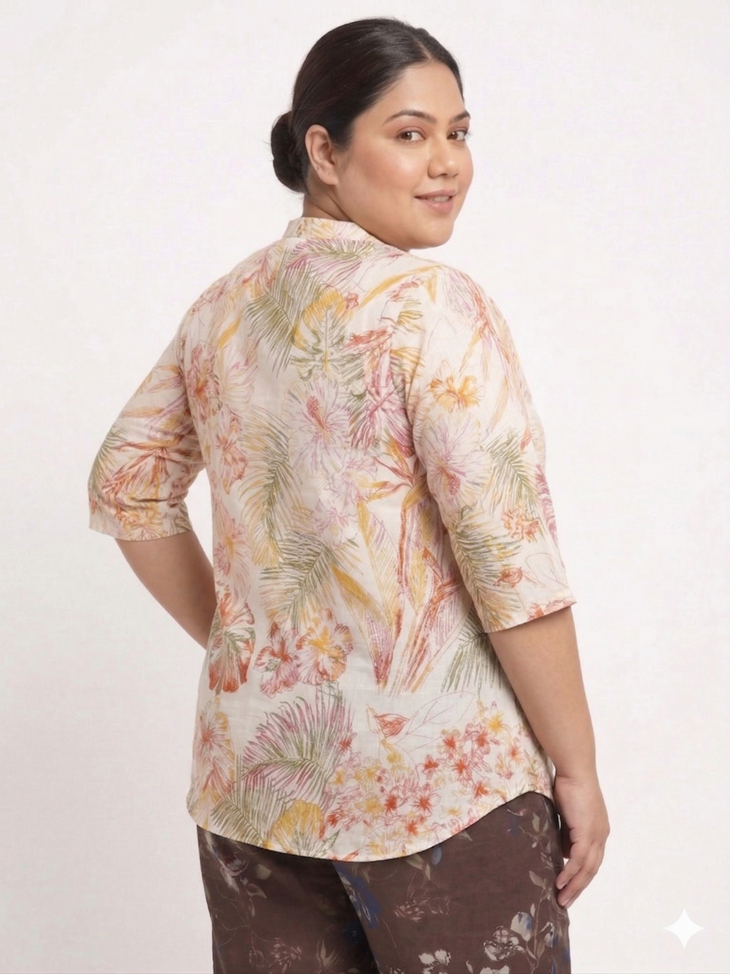 Women's Plus Size Printed Linen Top