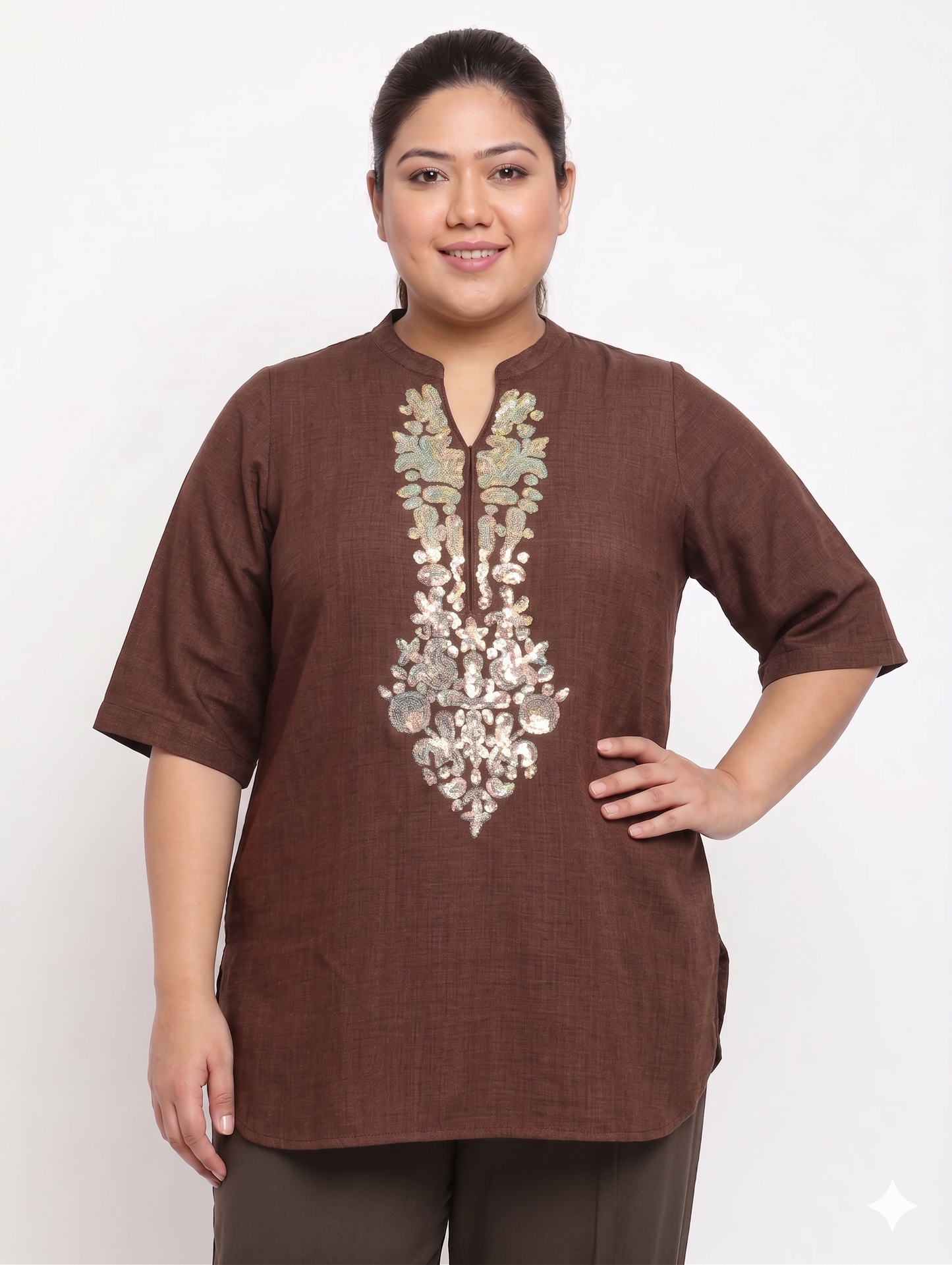 Elegant Embroidered Plus Size Tunic Top