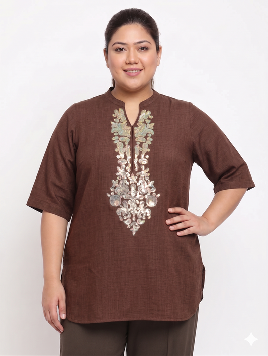 Elegant Embroidered Plus Size Tunic Top