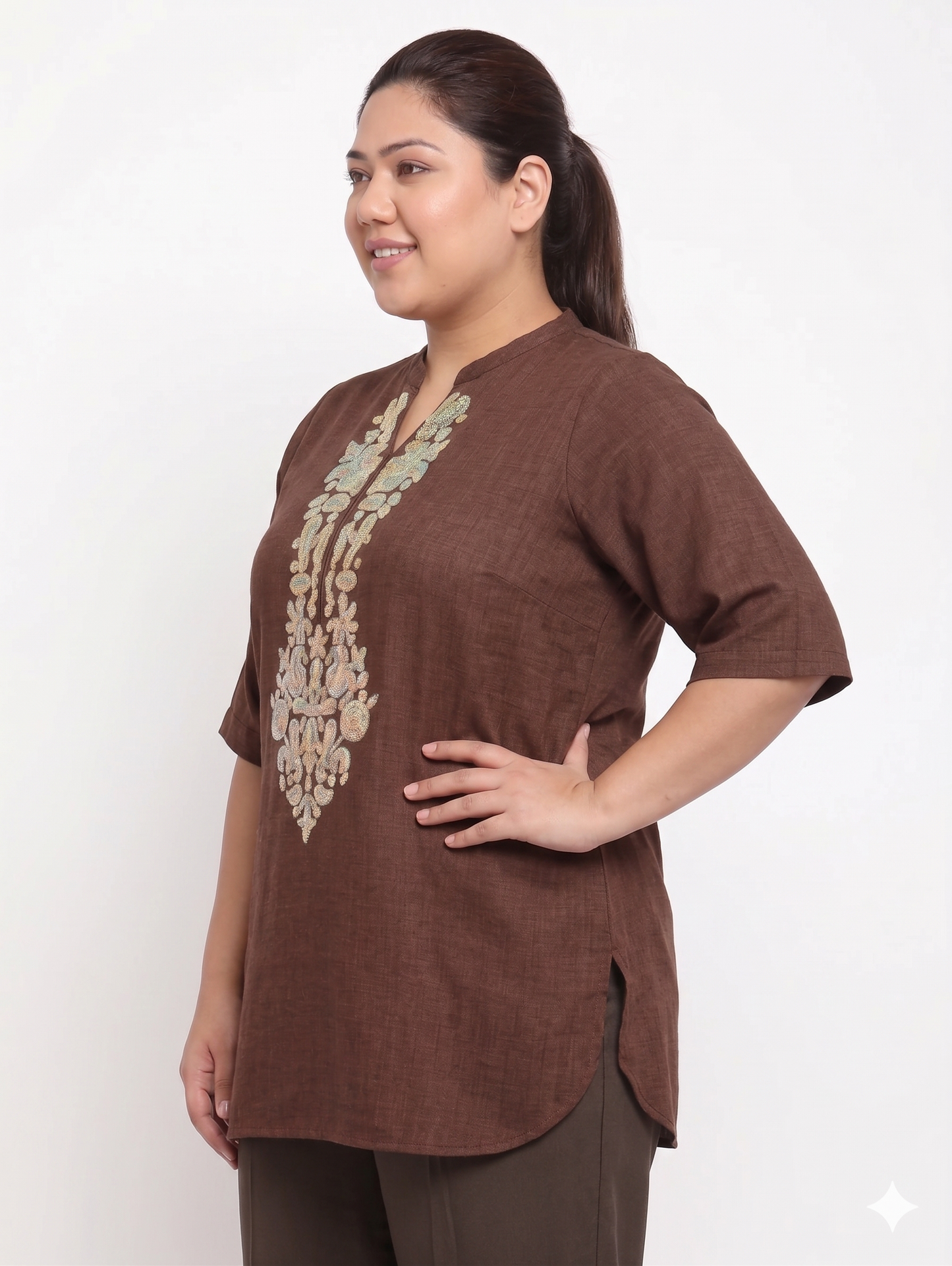 Elegant Embroidered Plus Size Tunic Top