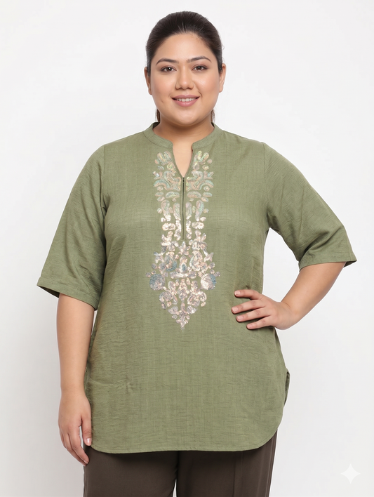 Elegant Embroidered Plus Size Tunic Top