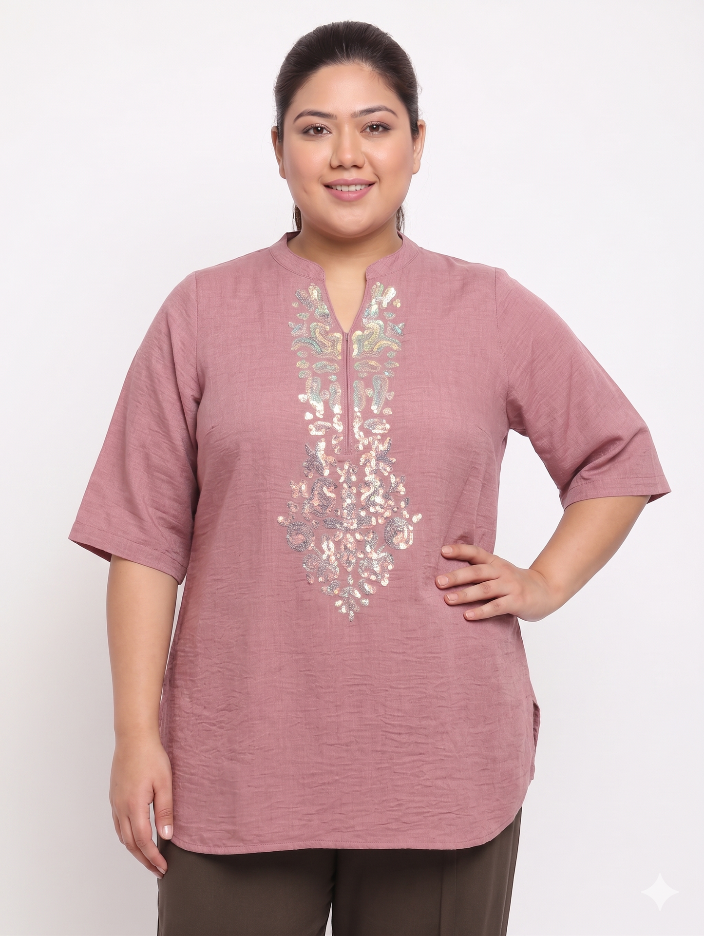 Elegant Embroidered Plus Size Tunic Top