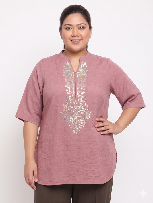 Elegant Embroidered Plus Size Tunic Top