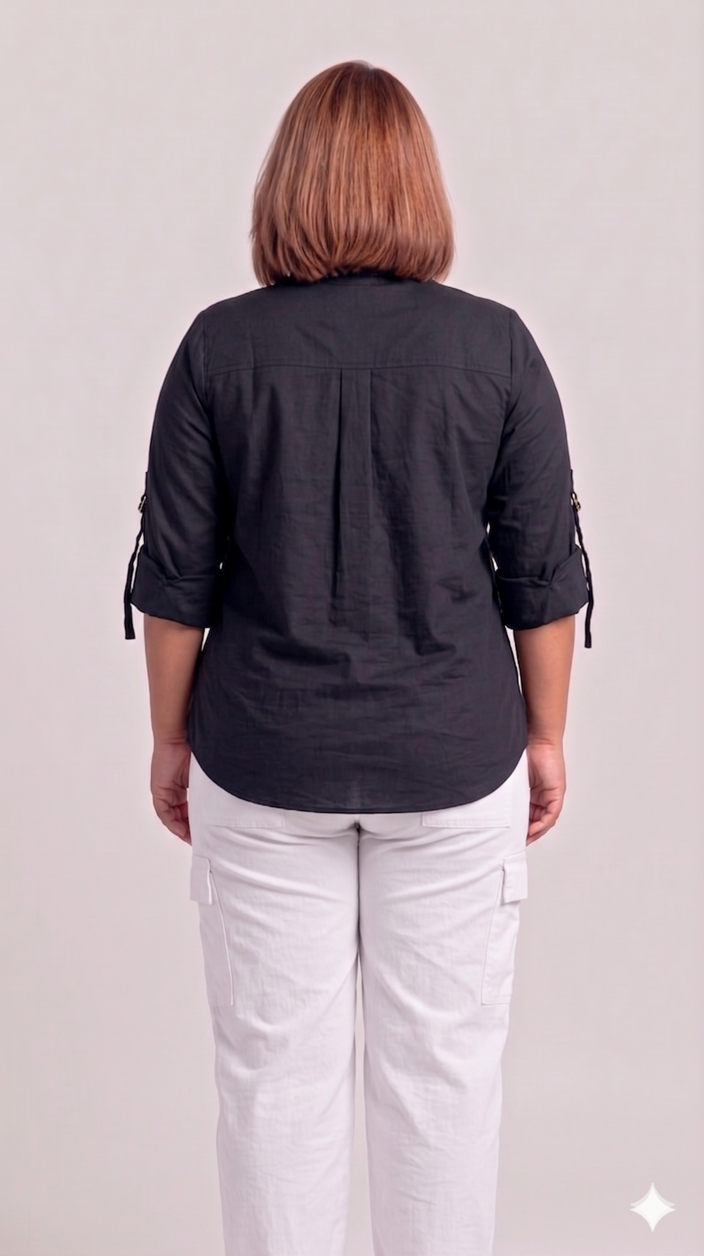 Classic Black Buckle-Down Shirt with Roll-Up Sleeves