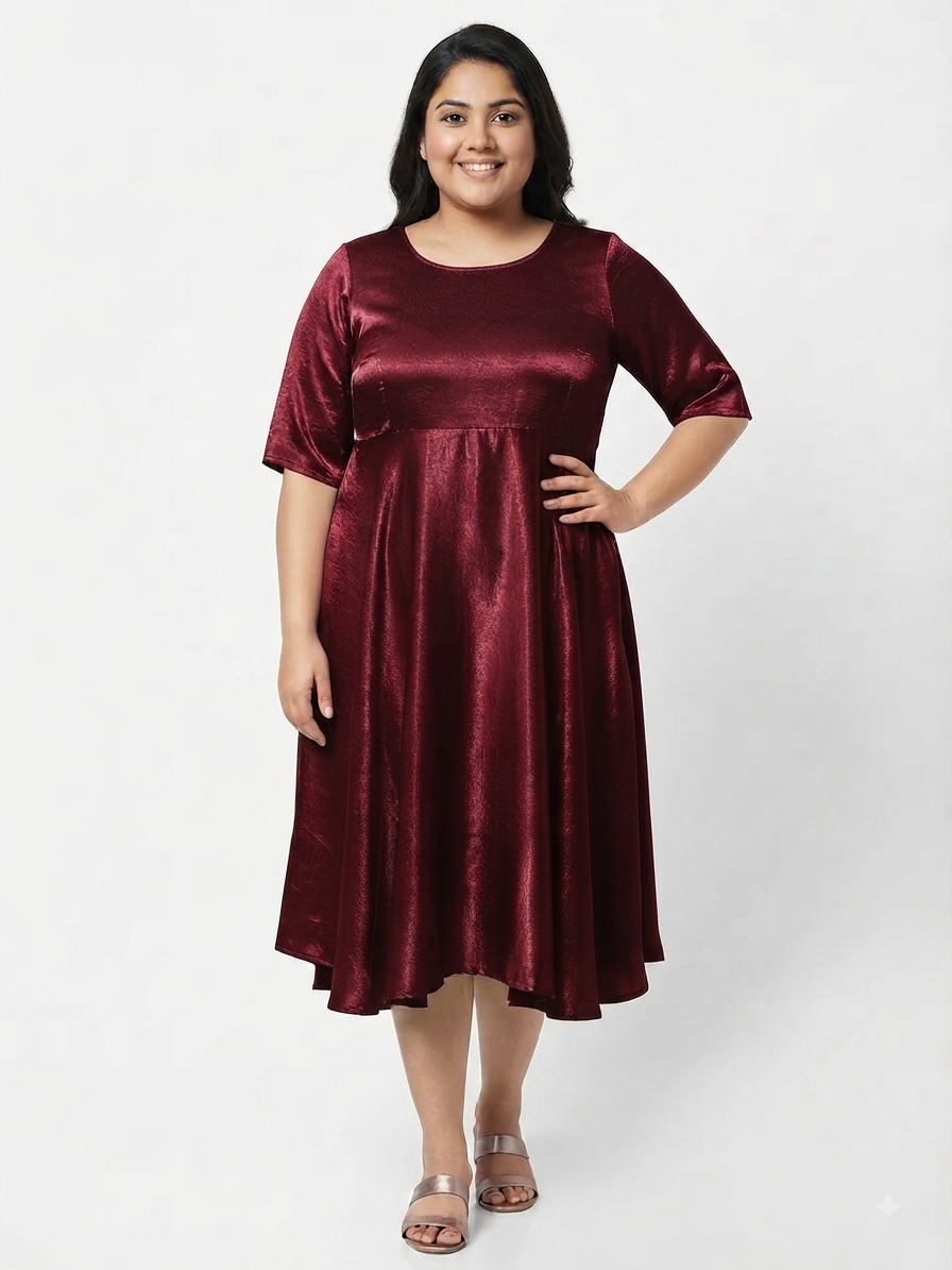 Plus Size Women’s Party Dress in Washed Satin